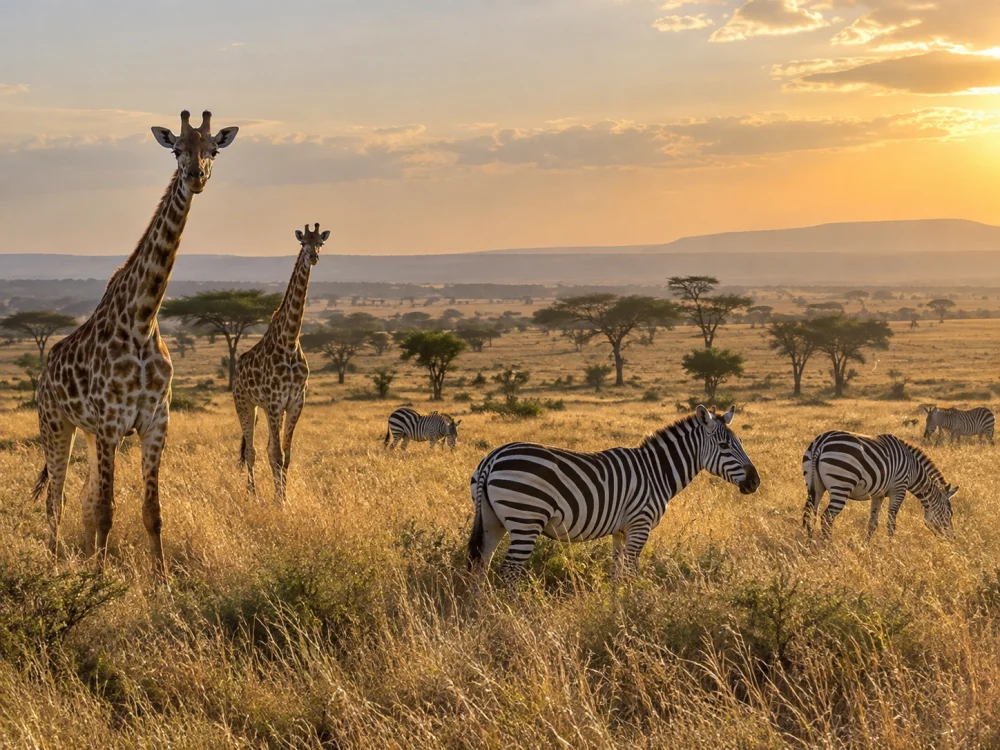 Giraffes and zebras in the golden grasslands of Kenya, from Leo’s preview post